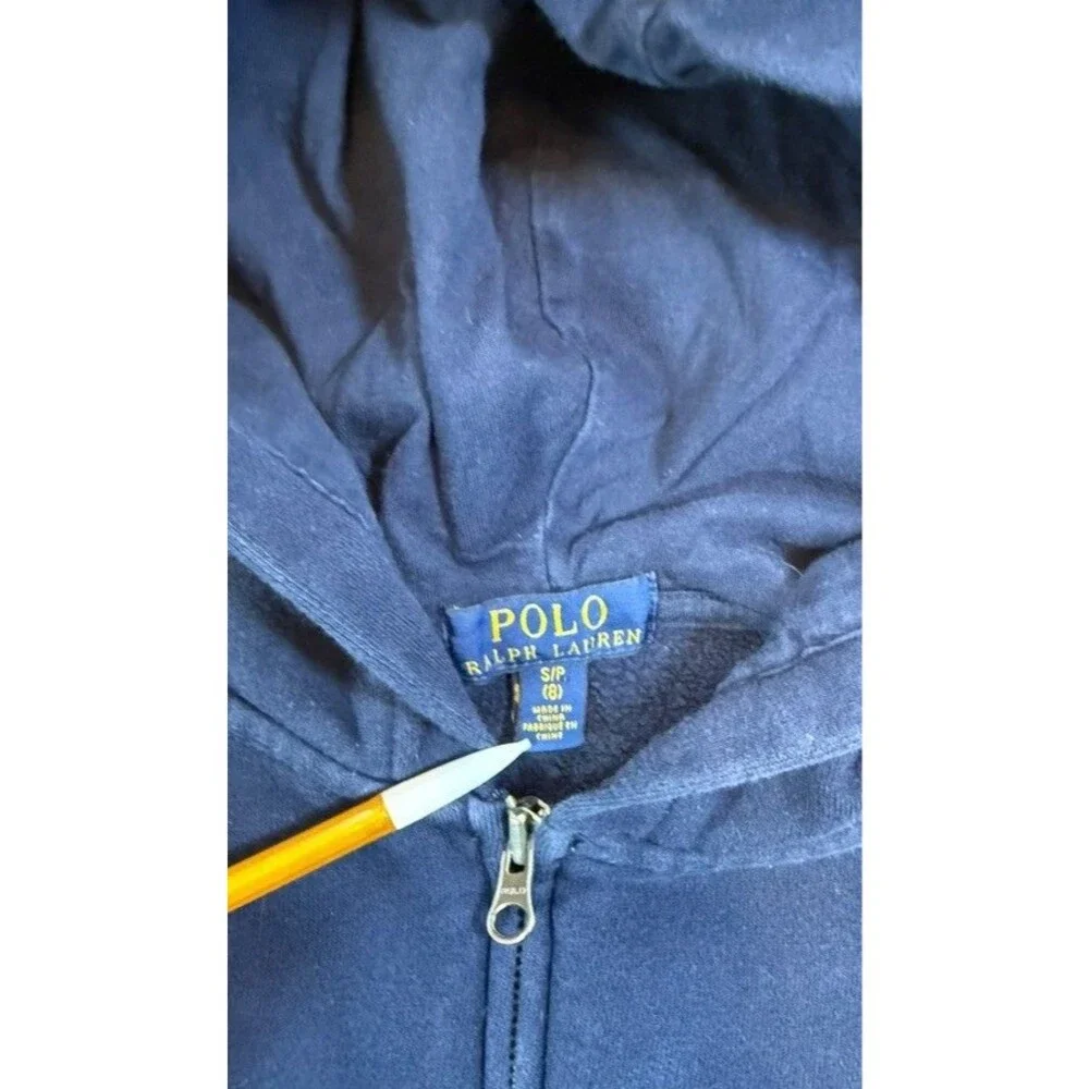 Polo Ralph Lauren Boys Hoodie Sweatshirt Size Small (8) Full Zip Navy Pony Logo